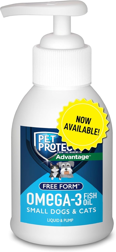 Pet Protect Cat & Small Dog Omega-3 Suplement, Proprietary Free Form Blend, Wspiera normalną reakcję zapalną, Pompa płynna, 4- oz.