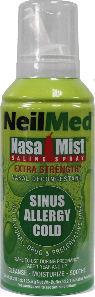 NeilMed Dodatkowa siła NasaMist Saline Nasal Spray narkotyk nasal wolny Decongestant Nasal 4.2 fl oz, (Opakowanie po 2)
