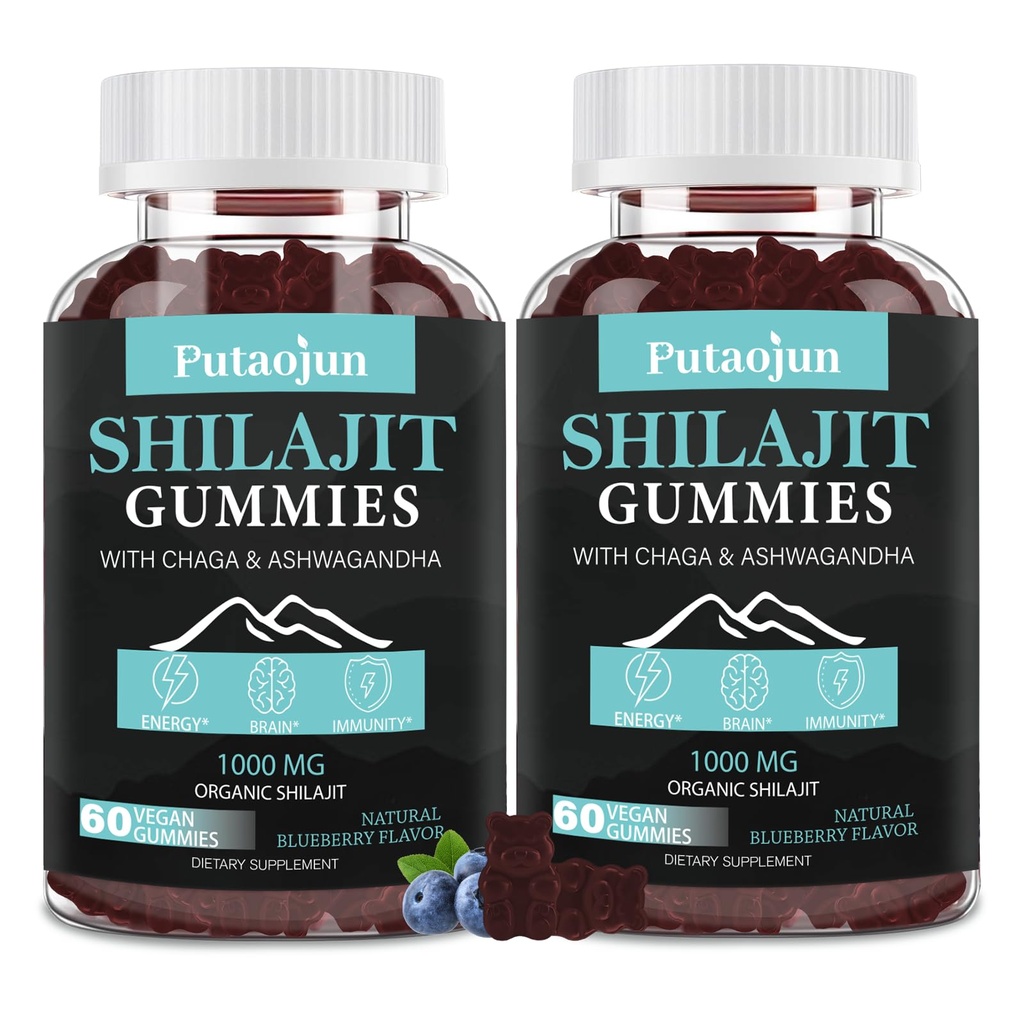 Shilajit Gummies for Man & Woman. Himalayan Gold Shilajit Gummies. 3rd Party Tested 1000mg Pure Shilajit, 200mg Ashwagandha, 200mg Chaga, 100mg Ginseng, 100mg Saw Palmatto, 60mg Black Seed Oil