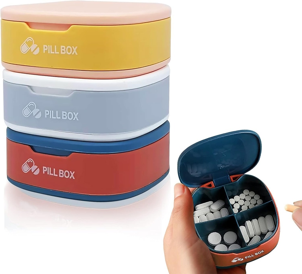 3PCS Pill Box 4 Komory Pill Organizer Travel Pill Case Portable Pill Container Cotygodniowy Pill Holder for Pills Witamina Oil (niebieski + różowy + biały)
