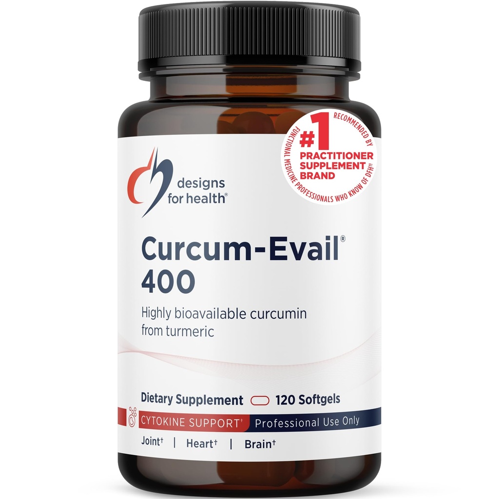 Designs for Health Curcum- Evail 400 - Bioavailable Turmeric Curcumin Supplements - Emulsyfikacja - Curcumin C3 Complex with Turmeric Oil + Witamina E, Non-GMO (120 Softgels)