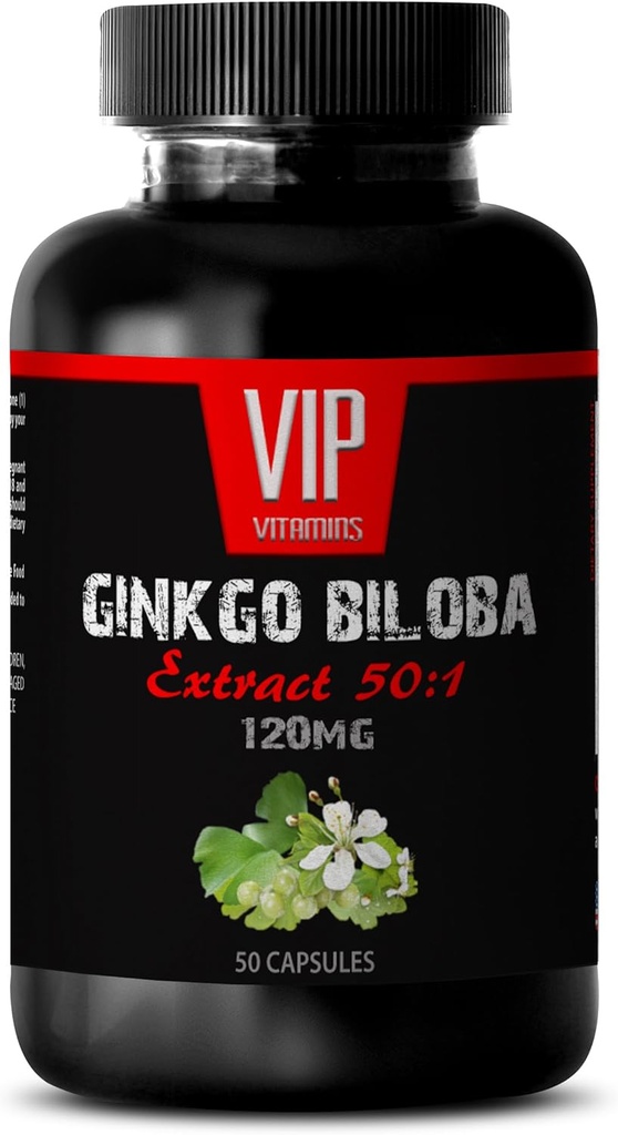 Witaminy do mózgu i pamięci - Ginkgo BILOBA 120MG - Wyciąg 50: 1, Gingko biloba Complex, Ginkgo biloba Suplementy, Suplementy pamięci mózgu, Suplement pamięci do mózgu, Pigułki pamięci, 1Butelka