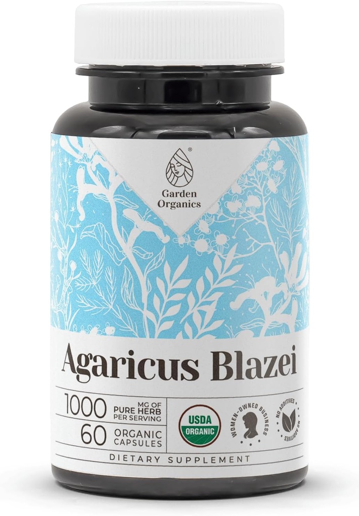 Agaricus Blazei USDA Organic 60 Kapsułki 124; Wysoka Potliwość Naturalny Suplement España 124; Certified Organic Vegetarian Capsules and Organic Agaricus Blazei (Agaricus blazei murill) Suszony Mushroom (60 Kapsułki)