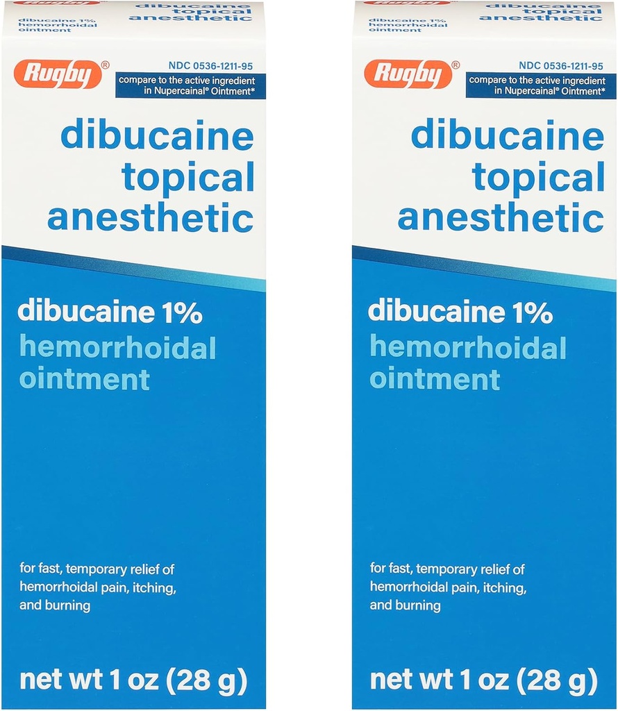 Rugby Dibucaine Tematyczne anestetyczne 1% Hemorrhoid Ointment - Pain Relief Cream for Sartching and Burning, Hemorrhoid Treatment, Anti Itch Cream 1 Oz (2 Pack)