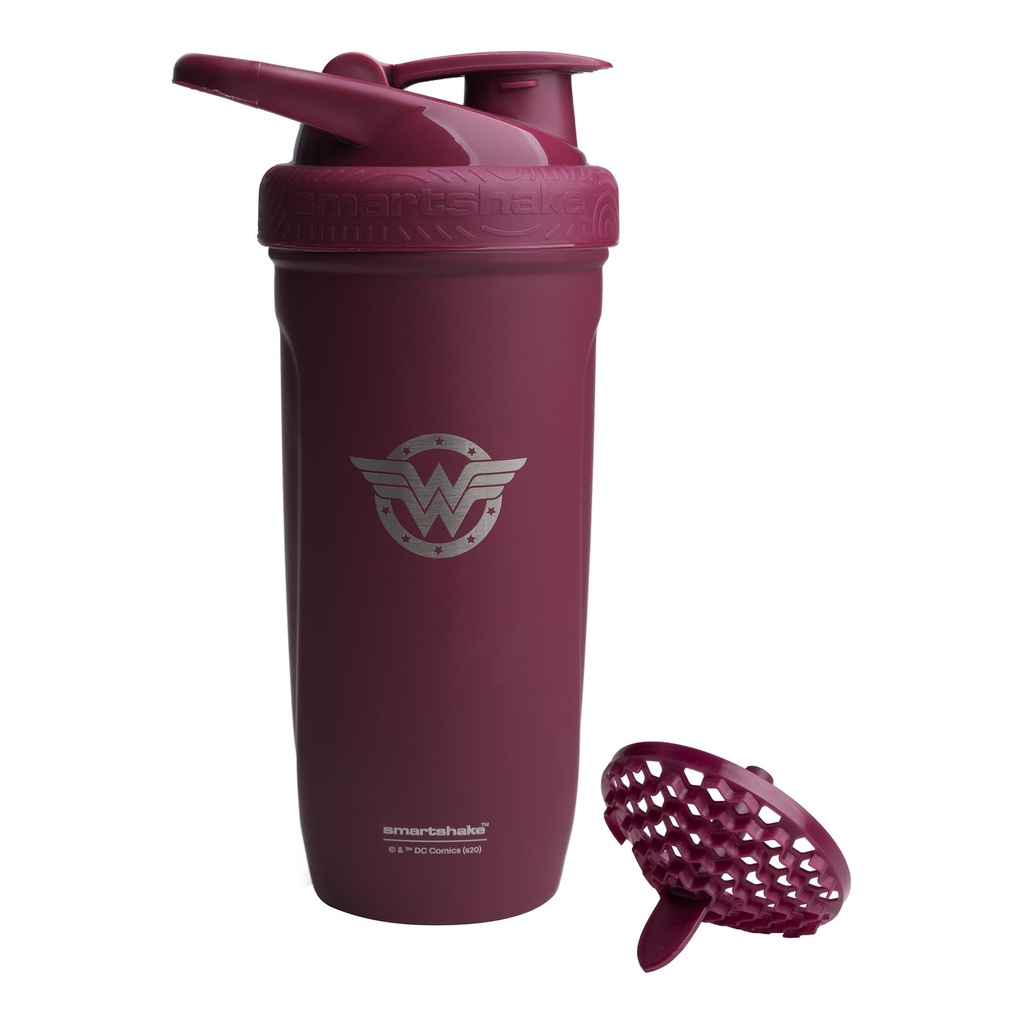 Smartshake DC COMICS Reforce Stainless Steel Protein Shaker Butelka 900 ml XI124; 30 oz - Leakproof Screw- on Lid - BPA Free - Unisex - Nie izolowane - Wonder Women Logo