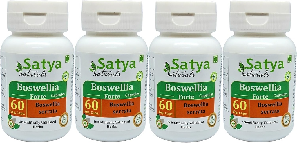 Boswellia Forte kapsułki 500 mg. 60 Veg. kapsułki 124; Boswellia (Boswellia Serrata) Wyciąg kapsułki dla mężczyzn i kobiet 124; Ayurvedic Herbal Supplement / Remedies 124; 10: 1 Forte (4 Butelki po 60 kapsułek)