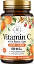 Suplement witaminy C 1000mg - Dodatkowa siła z bioflawonoidami Rose Hips - Bezcukrowa Witamina C Pigułki do żucia, Vit C dla immunologicznego wsparcia i ochrony przeciwutleniaczy - 60 Tabletki do żucia