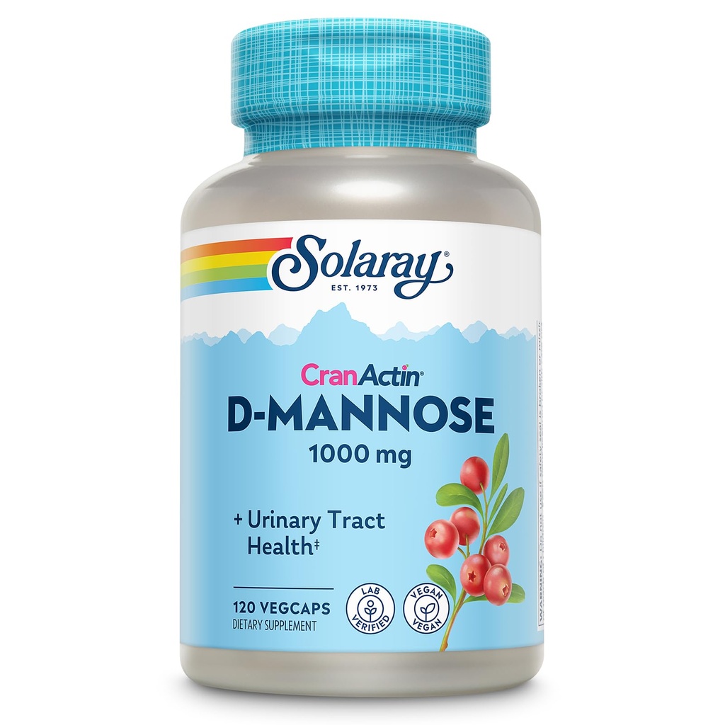 SOLARAY D- Mannose 1000mg z CranActin Cranberry Extract - D Mannose i suplement żurawinowy z witaminą C - Wspiera Trakt moczowy Health - Wegan, 60- Day Guarantee