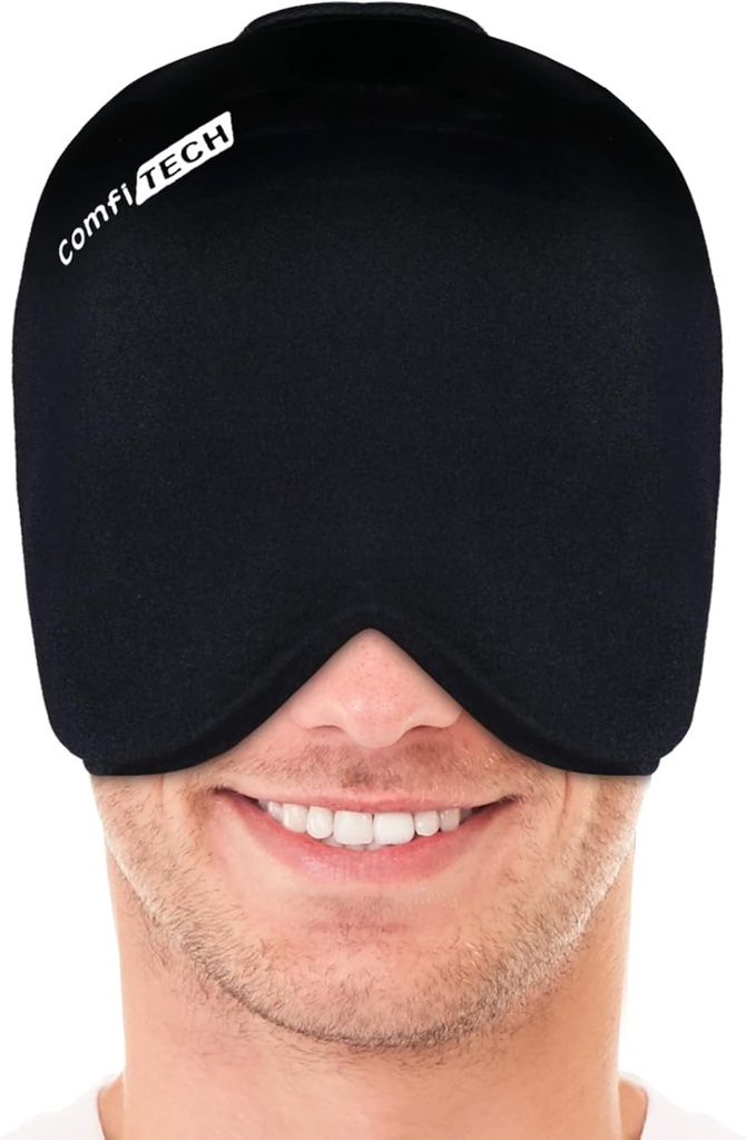 Głowica ComfiTECH Ice Pack Zawijanie zimno Cap Chłodzenie Kapelusz żel, Duży, Czarny
