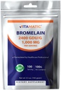 Proszek bromelainowy Vitamatic 1000mg na serwowanie - 2400 GDU / g, Enzymy proteolityczne, Wspiera trawienie białek, 100 Grams - 100 Servings (Scoop Zawarte)
