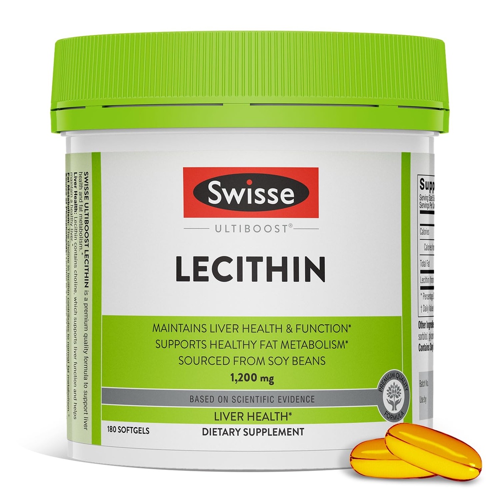 Swisse Soy Lecithina 1200mg Softgels kapsułki 124; zachowuje zdrowie i funkcje wątroby * 124; wspomaga metabolizm tłuszczu * 124; suplement choliny Lecytyna 1200 mg 124; 180 Softgels
