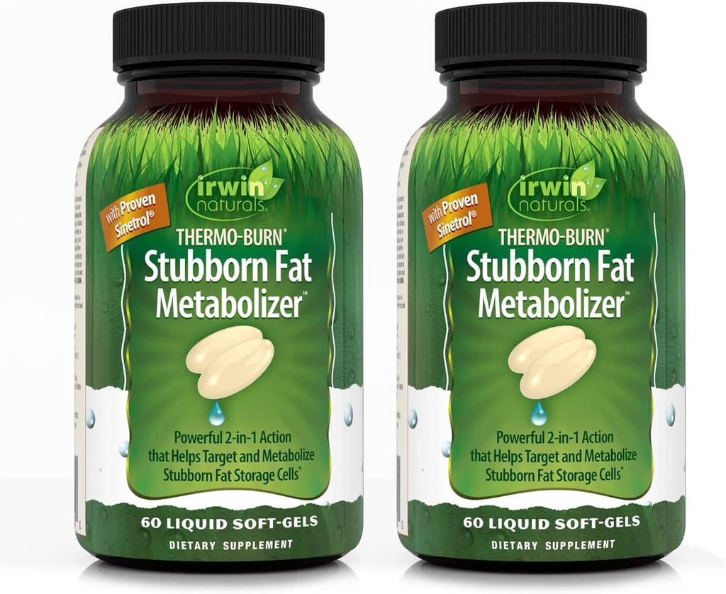 Irwin Naturals Thermo- Burn Stubborn Fat Metabolizer - 60 Płynne Soft- żele, Pack of 2 - Pomaga Target & Metabolize Uparty Fat Storage Cells - 40 Łączne służby