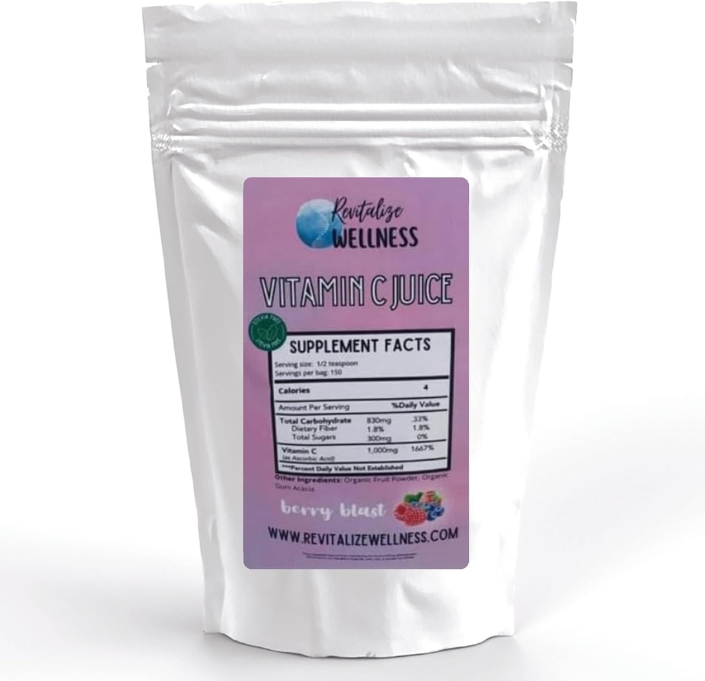 Witamina C Sok w proszku 124; 1000 mg Witamina C jako kwas askorbinowy na podawanie 124; Berry Blast Flavor 124; Nie Dodano Sweetener