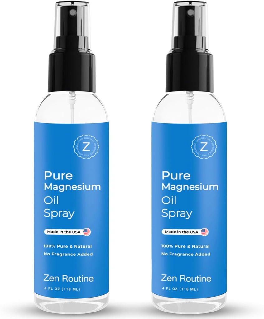 Czysty rozpylacz oleju magnezowego - 4oz (2 Pack) Organic USP Grade, Tematyczny rozpylacz magnezu do stóp, Krampy nogi, Zarządzanie wagą, Aceite de Magnesio, Natural Salt & Ancient Minerals - Made in USA
