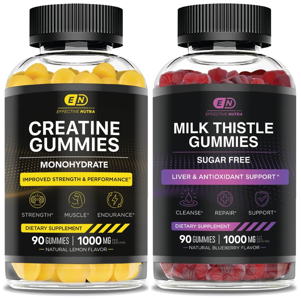 SKUTECZNA NUTRA Kreatura Monohydrat Gummie 90ct & Sugar Free Milk Tistle Gummie 90ct