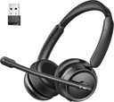 Zestaw słuchawkowy Bluetooth z AI Noise Canceling Microphone, Stereo HiFi Bluetooth słuchawki, bezprzewodowy zestaw słuchawkowy z USB Dongle for Computer Office Call Center Skype Zoom Spotkanie Trucker