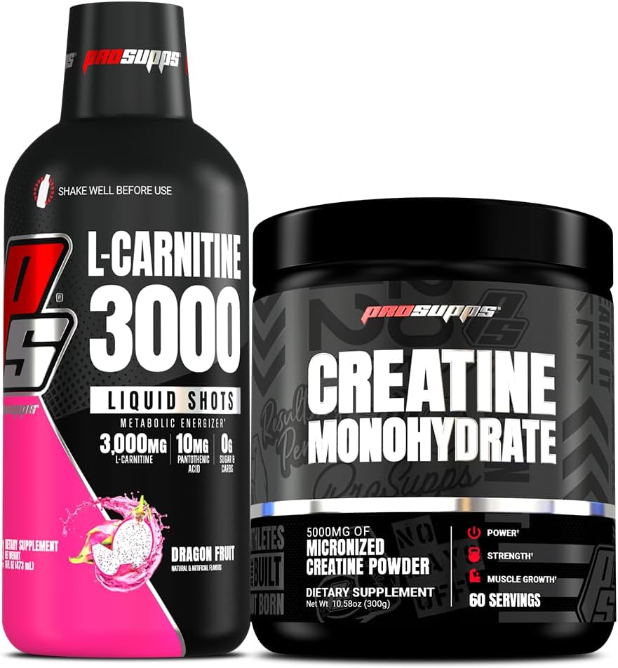 PROSUPPS L- Karnityna 3000 Stymulant Free Liquid Shots (31 Servings, Dragon Fruit) i Stworzenie 300 Monowodzian (60 Servings) Bundle