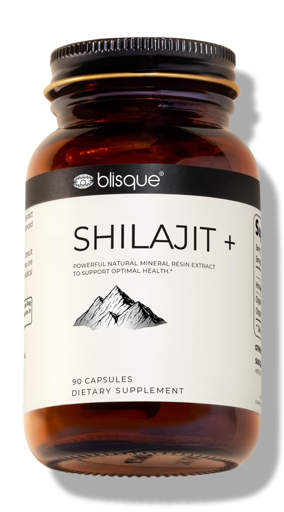 Blisque - Pure Himalayan Organic Shilajit Resin Extract Kapsułki 124; Autentyczne i naturalne 124; Złoty stopień A 124; Zawiera kwas Fulvic i minerały śladowe 124; 90 Kapsułki