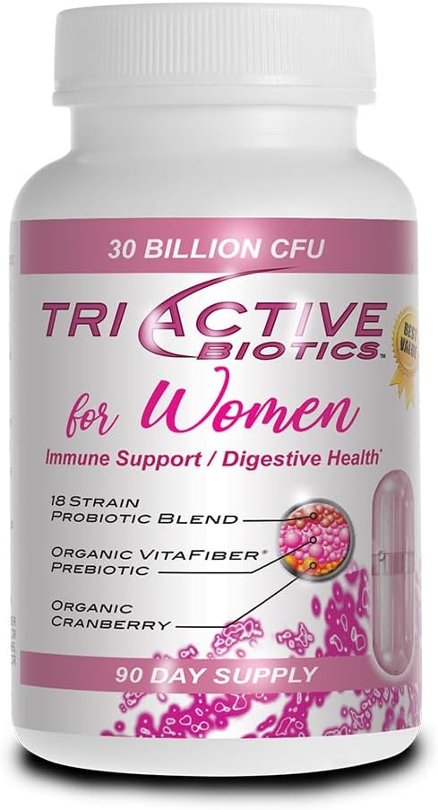 Essential Source Triactive Biotics for Women - Probiotics for Women with 18 Strains, Organic VitaFiber Prebiotic & Cranberry to Digestive Support, Immune Defense, Urinary, Vaginal Health - 90 Capsules