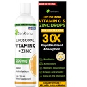 Zenrenu Liposomalna Witamina C i cynk Napoje płynne dla dorosłych i dzieci - Lecytyna słonecznikowa niezmodyfikowana genetycznie - Max Przeciwutleniacz & Wsparcie immunologiczne, 5 oz / 150 ml