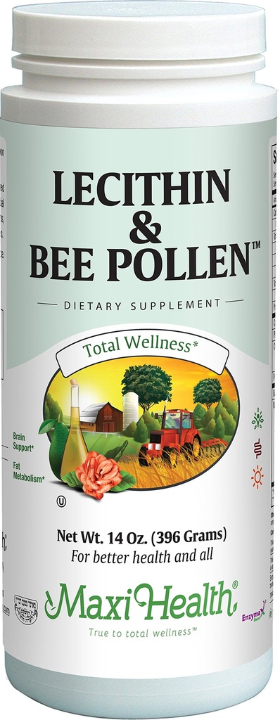 Maxi Health Lecithin & Bee Pollen - Wsparcie dla mózgu, energii i trawienia - 14 Oz Powder - Kosher