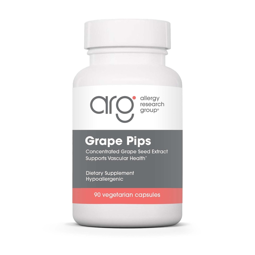 Allergy Research Group Pips - ekstrakt z nasion winorośli, Proantocyanidyny, Polifenole, Suplement ziołowy, Organic, 300 mg kapsułki - 90