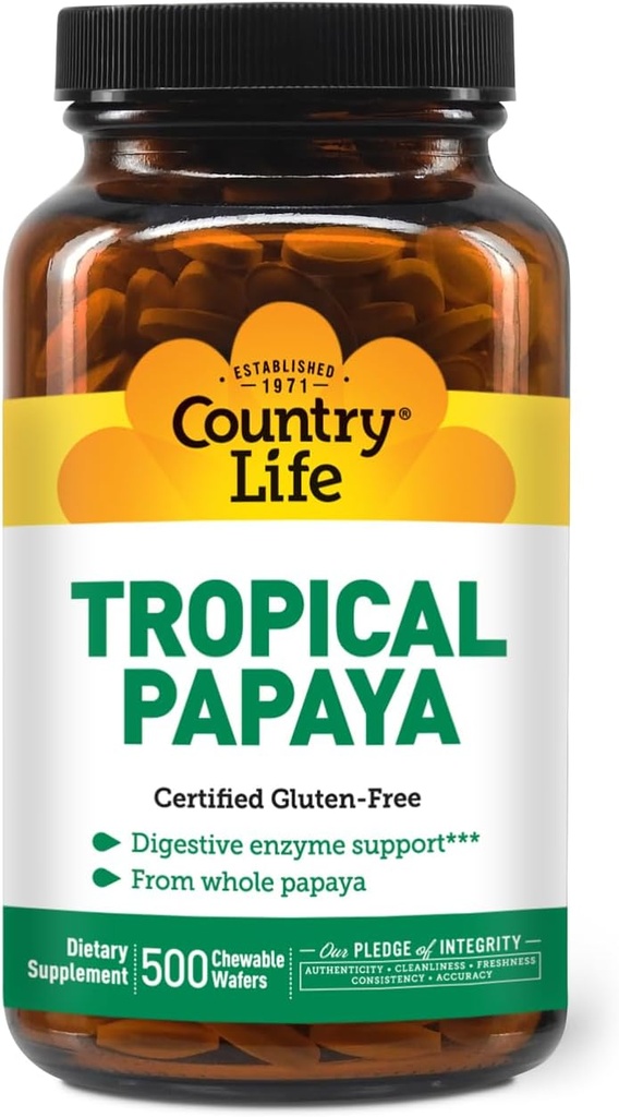 Country Life - Natural Tropical Papaya Enzyme - 500 Wafers do żucia