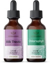 HERBAMAMA Zestaw ziołowych kropli płynnych - Zbiornik mleka Thistle Extract 2 fl oz i płynny chlorofil 2 fl oz - Vegan Supplement Liquid Extract - Nie GMO, Cukier i Alkohol - 2 Pack