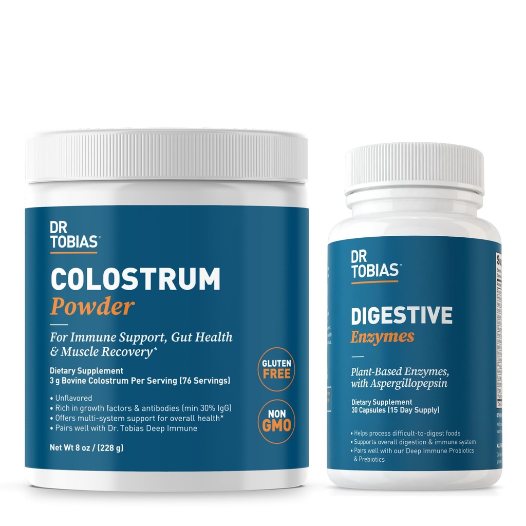 Dr Tobias Digestive Enzymes i Colostrum Powder - wspomaga wchłanianie składników odżywczych, suplement pokarmowy i funkcję immunologiczną