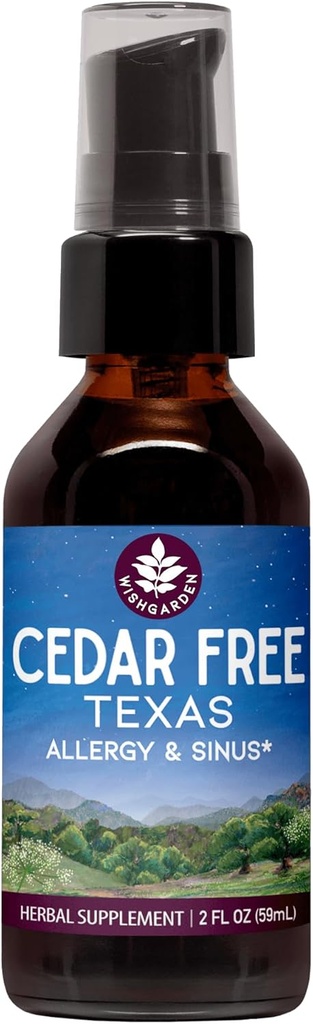 WishGarden Herbs Cedar- Free Texas Alergia & Sinus - Plant- oparte na Herbal Allergy Relief dla dorosłych, Pomaga Soothe Cedar Fever Symps, Strefa 5 Formuła alergii, Texas Cedar Fever Allergy Relief Drops, 2oz
