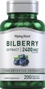 Piping Rock Bilberry Extract Kapsułki 2400mg Bis124; 200 Tabletki Bis124; Herbal Extract Supplement Agregat 124; Wegetarianin, Non-GMO, Gluten Free