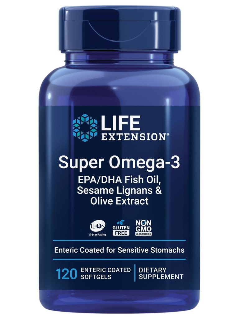 Life Extract Super Omega-3 EPA / DHA Fish Oil, Sezame Lignans & Olive Extract - Heart Health, Brain Health, Inflatitis Health Support, Gluten- Free, Enteric- Coated, Non-GMO, 120 Softgels