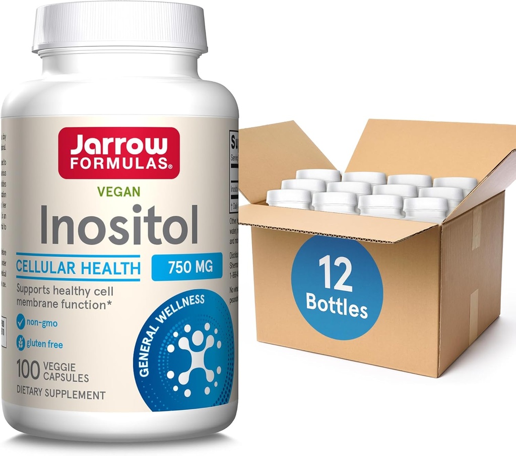 Jarrow Fixas Inositol 750 mg, Suplement diety, Wsparcie dla wątroby dla zdrowia komórkowego i ogólnego Wellness, 100 Kapsułki wegetariańskie, Do 100 Day Supply (Pack OF12)