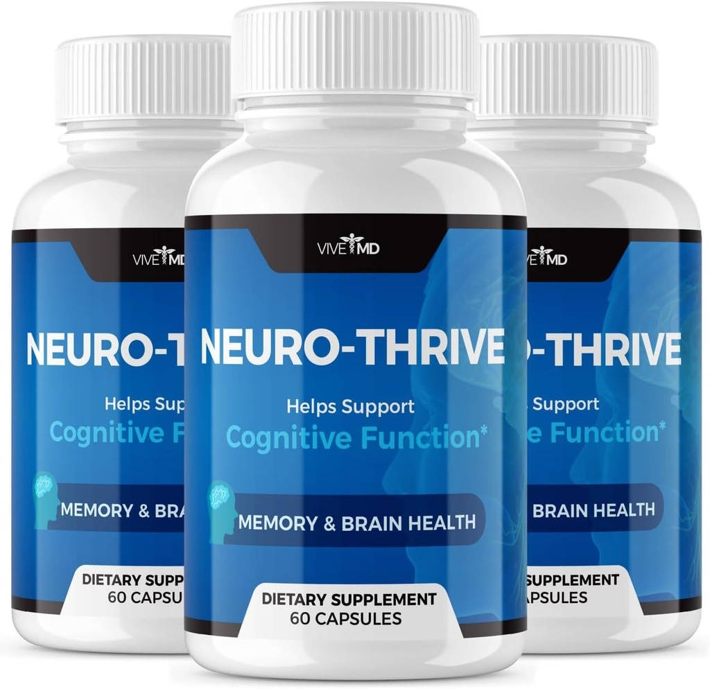 Vive MD Neuro Thrive Brain Supplement - Oficjalna formuła - Neuro Thrive PQQ, Neuro Thrive, Extract Extract z Ginkgo Biloba, Ekstrakt z Ginsengu Syberyjskiego - (3 opakowania)