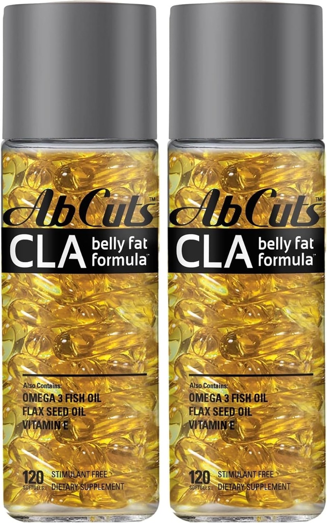CLA Belly Fat Formula - 120 Easy- to- Połknięcie Softgels - Omega 3 Olej rybny, Olej lniany i Witamina E - Pomaga zwiększyć podaż przeciwutleniającego i Zdrowy skład ciała (Opakowanie 2)