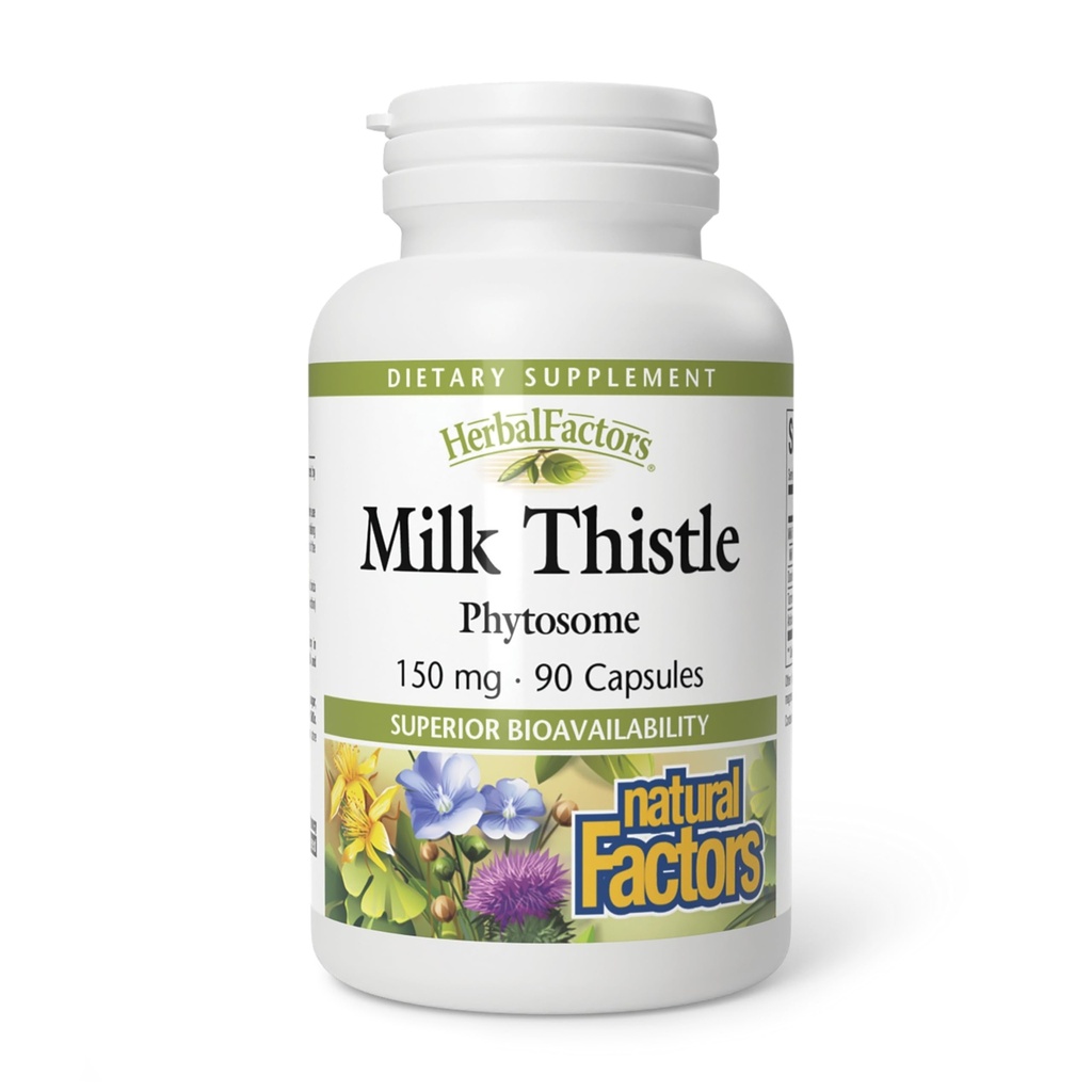 HerbalFactors by Natural Factors, Mleko Thistle Phytosome, Promotes Healthy Liver Function with Dandelion and Turmeric, 90 kapsułek (90 porcji)