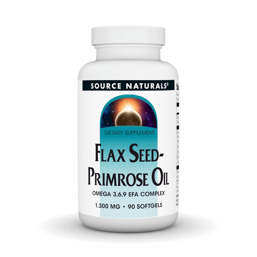 Źródło Naturals Flax Seed- Primrose Oil, Omega 3,6,9 EFA Complex, 1300mg - 90 Softgels