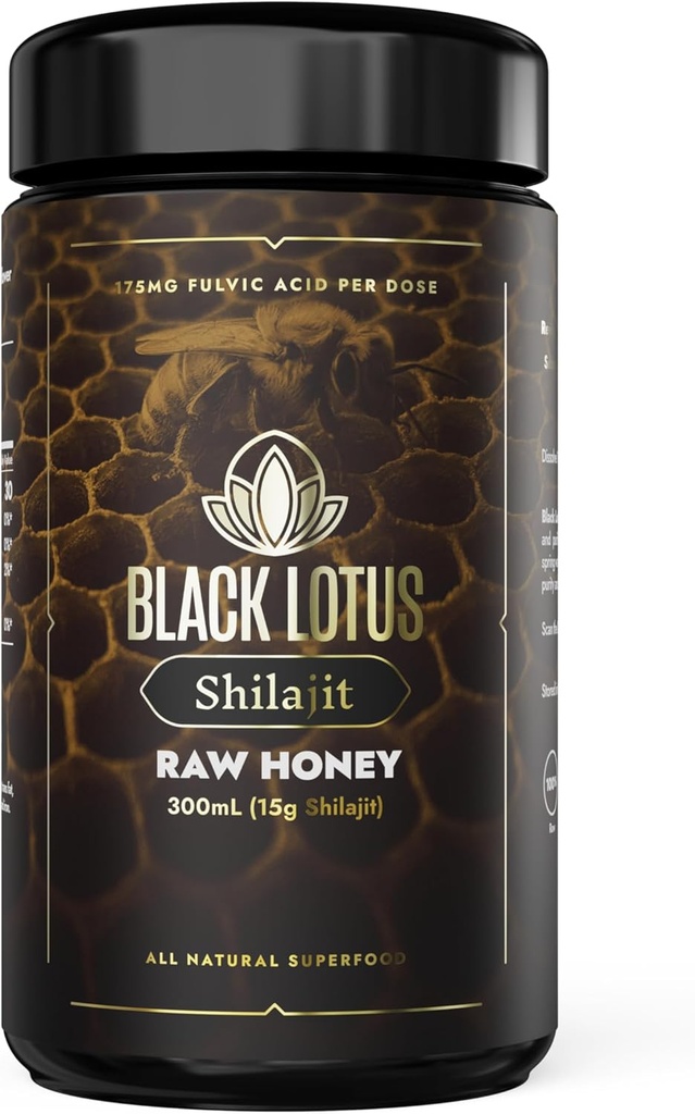 Czarny Lotus Pure Shilajit Resin Surowy miód płynny nalewka, 300ml, 100% Czysty naturalny Shilajit dla mężczyzn i kobiet, Amino Acids, 175mg kwasu Fulvic, 85 Minerały jonowe, Dla immunologicznego wsparcia, Focus, Energia