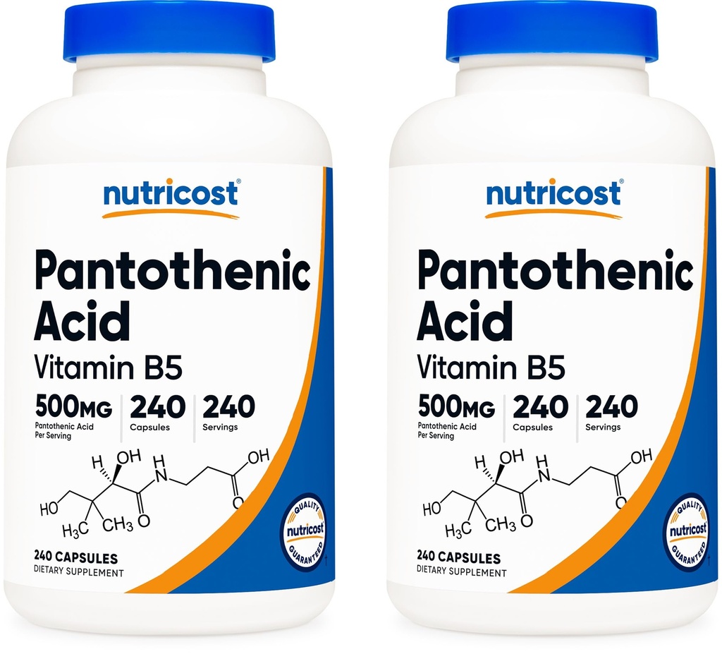 Nutricost Pantothenic Acid (Witamina B5) 500 mg, 240 kapsułki (2 butelki)
