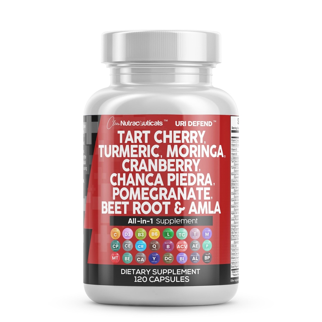 Czysty ekstrakt Tarta Cherry Extract z Turmeric Moringa Cranberry Chanca Piedra Celery Quercetin ACV Pomegranat L Selenometionina - Poziomy mocznikowe - 120 Ct