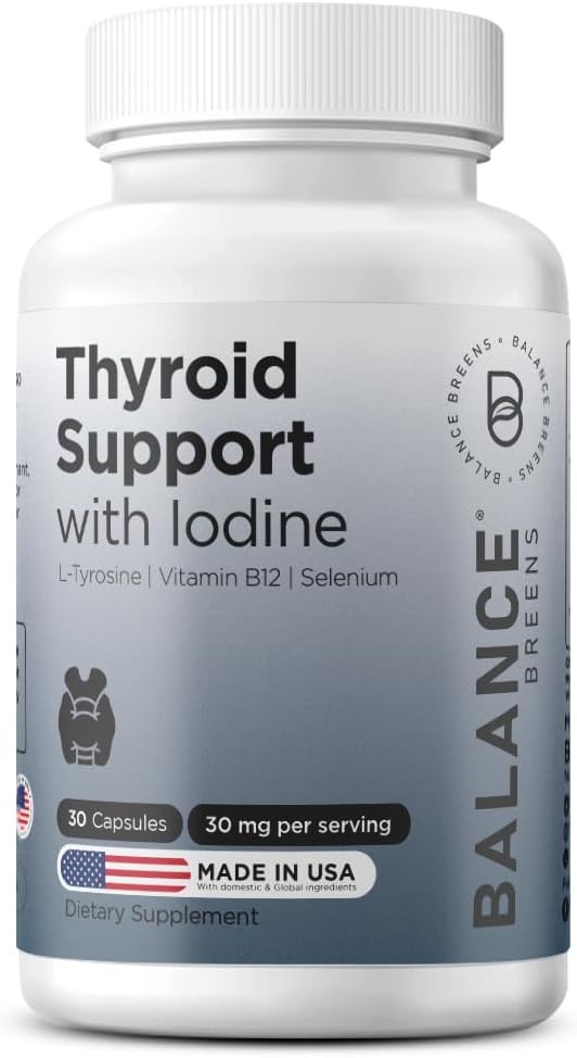 Balancebreens Tyroid Supplement z jodyną, L- Tyrozyną, Witaminą B12 & Selenium, 30 Kapsułek Veg - Energia, Metabolizm i Focus Support