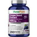 NusaPure Grape Seed Extract 40,000mg na czapki, 200 Kapsułek wegańskich, Standaryzowane, Non-GMO, Gluten Free, Resveratrol