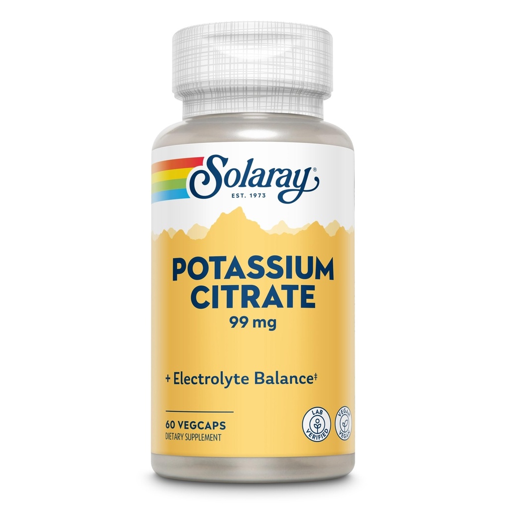 Solaray Potasu Citrate, Zdrowe Elektrolity Równowaga, Nerwy i Mięśnie Wsparcie funkcji, Wegan, 60 VegCaps