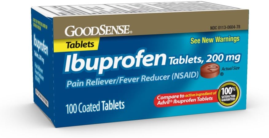 GoodSense 200 mg Ibuprofen Tablets, Fever Reducer and Pain Relief from Body Aches, Headache, Arthritis Pain and More, 100 Count