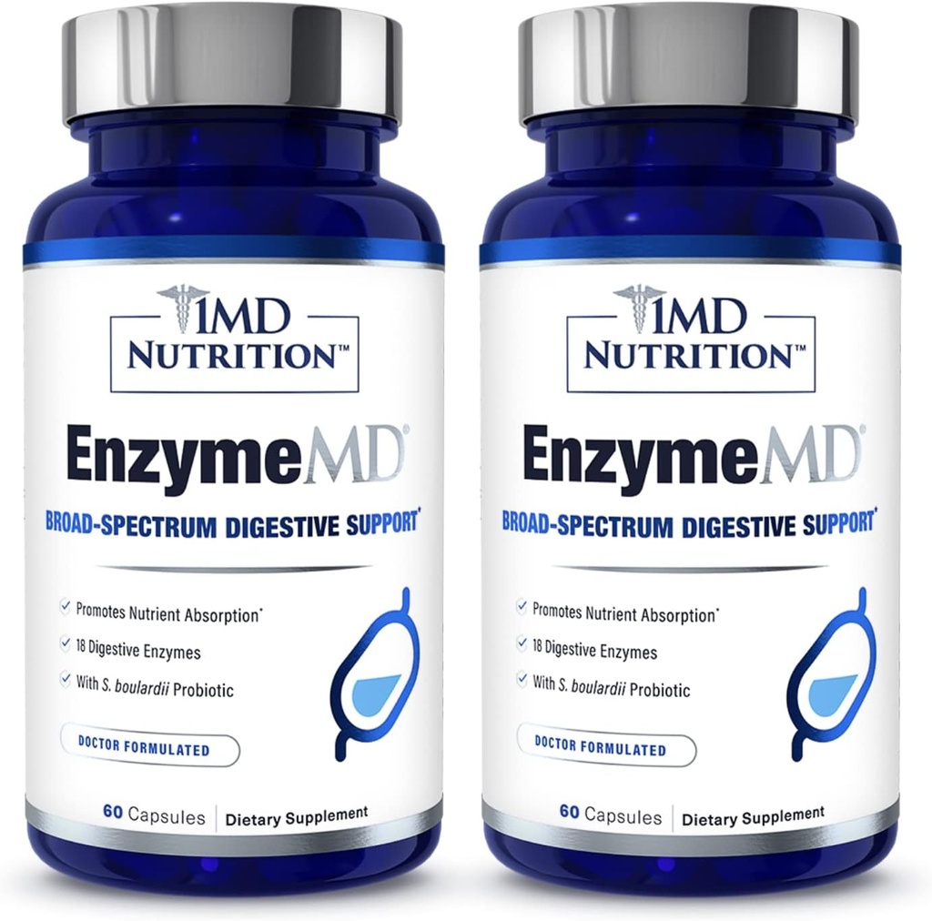1MD EnzymeMD Nutrition EnzymeMD - Suplement do Enzymów Żywieniowych - Document Documentated 124; 18 Enzymy oparte na Plantach - Support Gas & Bloating Support 124; 120 Kapsułki (2- Pack)