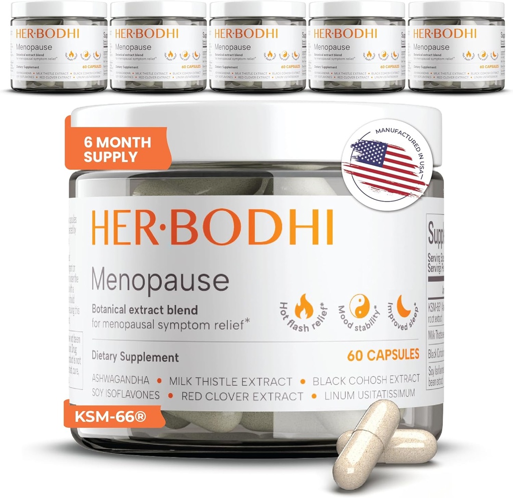 Meno- Menopauza Hormonalne równowagi dla kobiet, Estrogen Soy Isoflavones Suplement menopauzy dla kobiet, Ashwagandha, Black Cohosh Hot Flash Menopauza Relief, nocne poty Relief 360Caps
