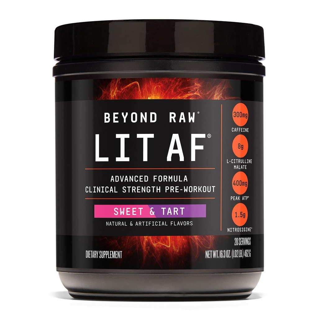 BEYOND RAW LIT Zaawansowana formuła pre Workout, Sweet and Tart, for Energy, Focus, Endurance, Pomps, z 300mg Rapid i ukierunkowane uwolnienie kofeiny, Kreatyna, Betaine, Beta Alanine, Tauryna, 20 Służenia