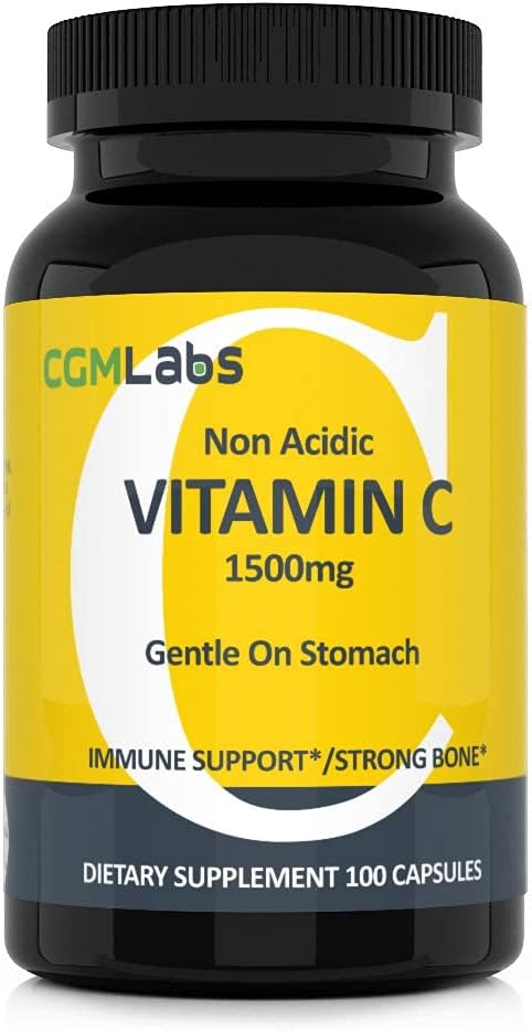 Nieacydyczna witamina C Suplement diety 1500mg z wapniem. Delikatnie na żołądku, Immune / Bone Support- 100 Czapki przez CGM Labs