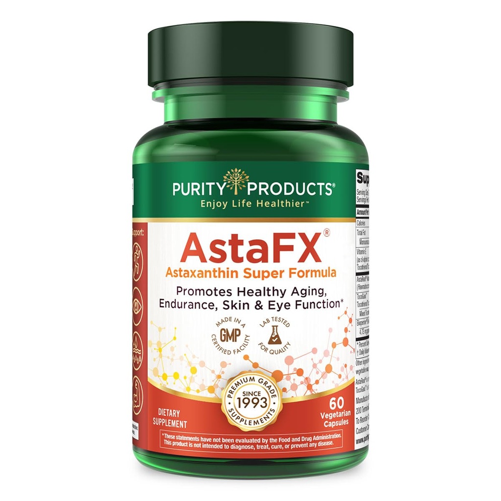 Czystość Produkty AstaFX Astaksantyna Antyoksydant Super Formuła z Clinically Tested 4 mg AstraREAL z Tocotrienols (Witamina E) + BioPerine Black Pepper + Piperine - 60 Czapki wegetariańskie