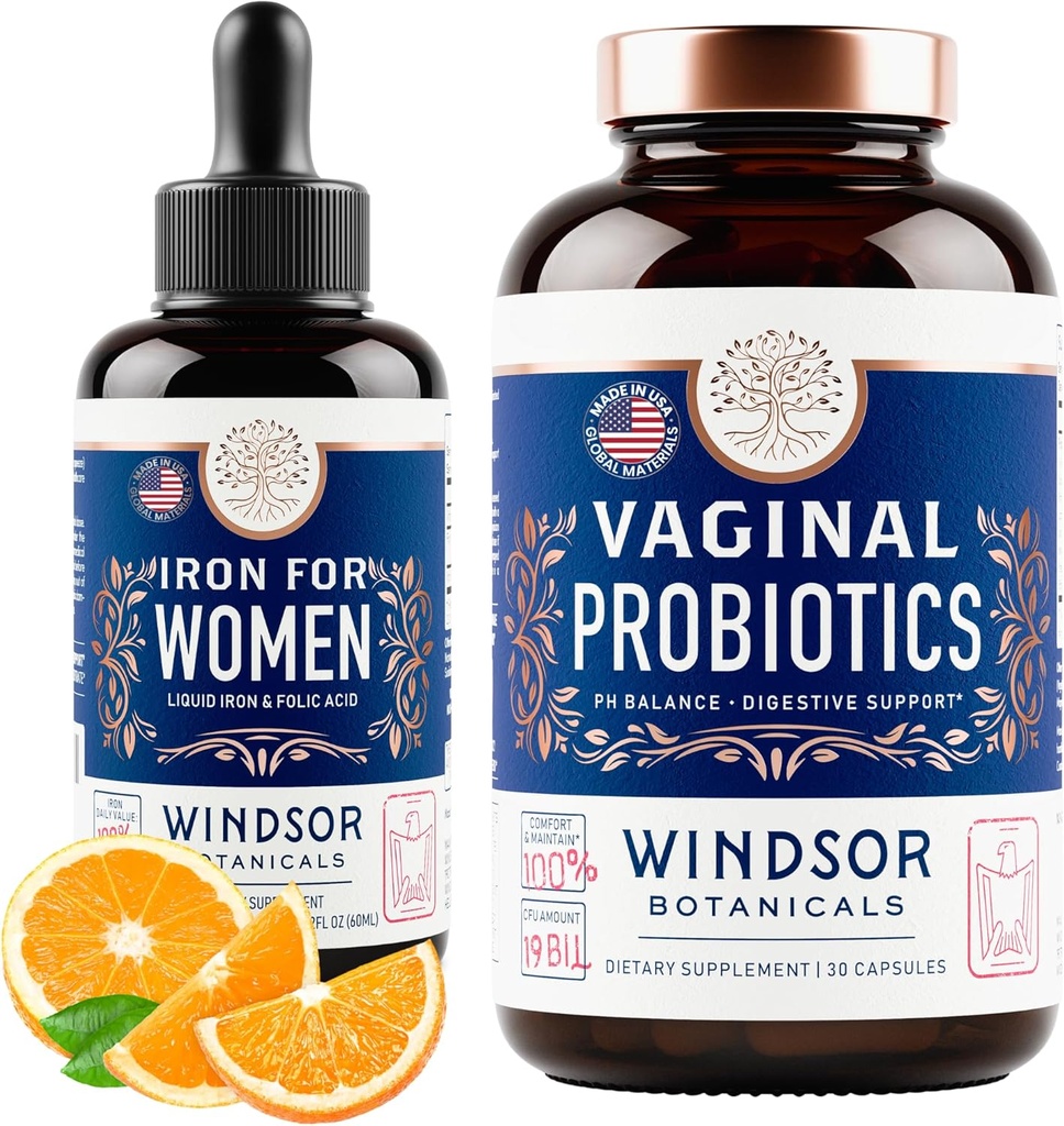 WINDSOR BOTANICALS Probiotyki waginalne i płynny suplement żelaza żeński